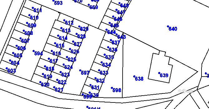 Parcela st. 635 v KÚ Lazec, Katastrální mapa