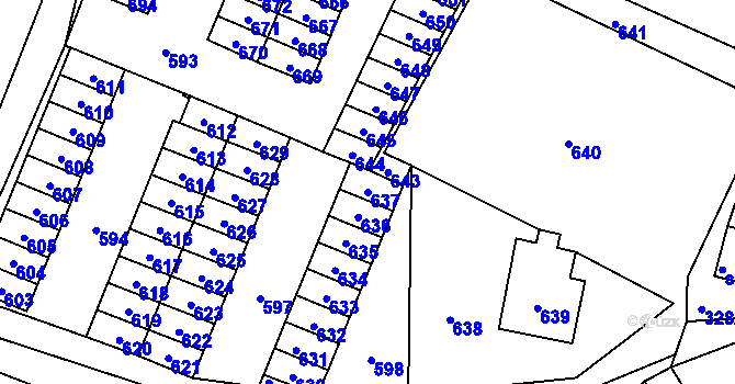 Parcela st. 637 v KÚ Lazec, Katastrální mapa