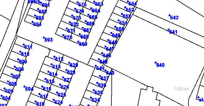 Parcela st. 646 v KÚ Lazec, Katastrální mapa