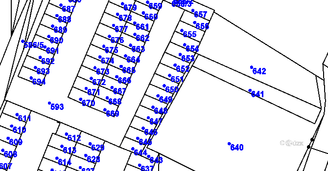 Parcela st. 650 v KÚ Lazec, Katastrální mapa