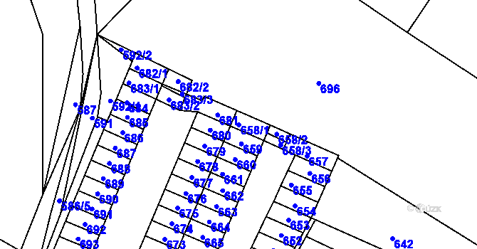 Parcela st. 658/1 v KÚ Lazec, Katastrální mapa