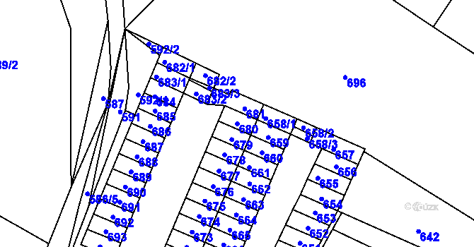 Parcela st. 680 v KÚ Lazec, Katastrální mapa