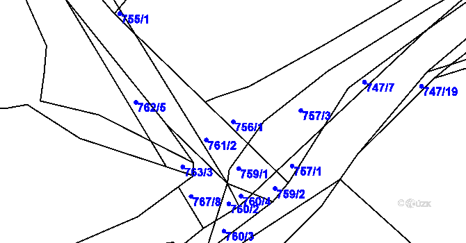 Parcela st. 756/1 v KÚ Lazec, Katastrální mapa