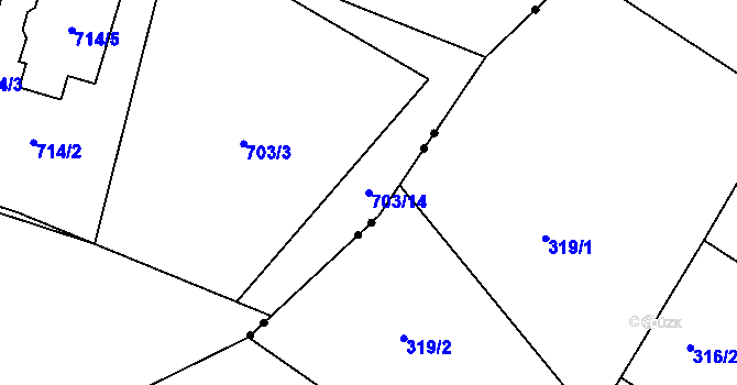 Parcela st. 703/14 v KÚ Lazec, Katastrální mapa