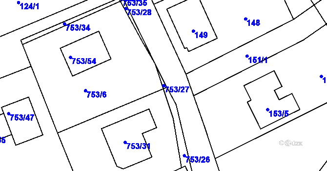 Parcela st. 753/27 v KÚ Lazec, Katastrální mapa