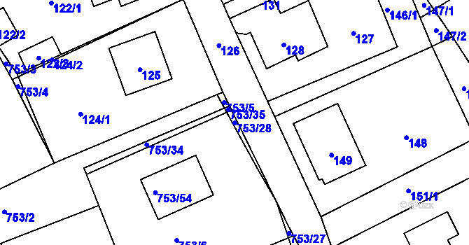 Parcela st. 753/28 v KÚ Lazec, Katastrální mapa