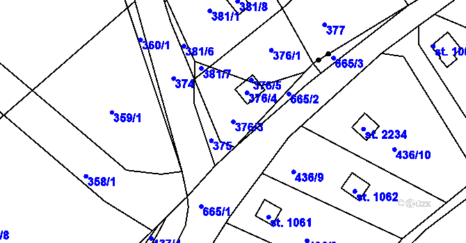 Parcela st. 376/3 v KÚ Lazec, Katastrální mapa
