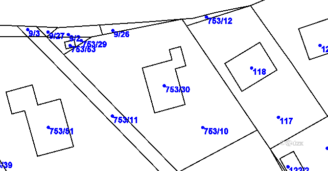 Parcela st. 753/30 v KÚ Lazec, Katastrální mapa