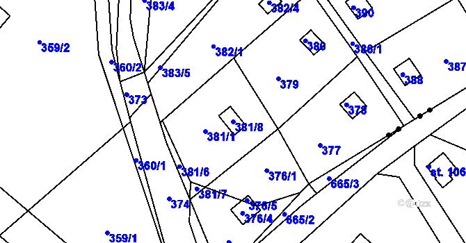 Parcela st. 381/8 v KÚ Lazec, Katastrální mapa