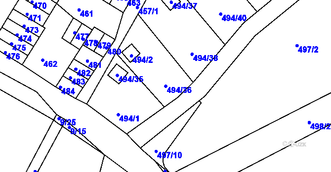 Parcela st. 494/36 v KÚ Lazec, Katastrální mapa