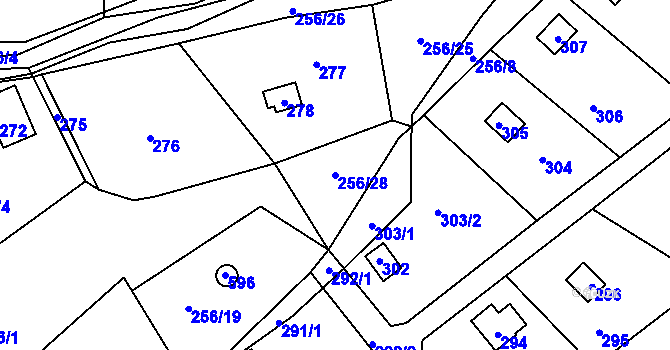 Parcela st. 256/28 v KÚ Lazec, Katastrální mapa