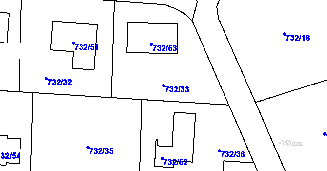 Parcela st. 732/33 v KÚ Lazec, Katastrální mapa