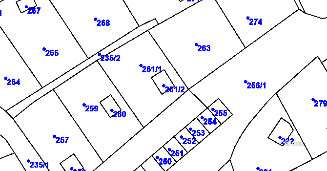 Parcela st. 261/2 v KÚ Lazec, Katastrální mapa