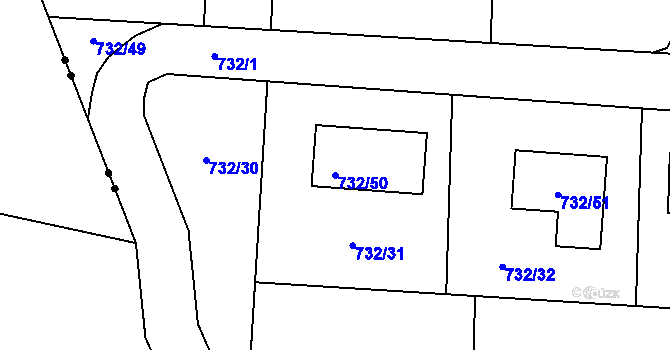 Parcela st. 732/50 v KÚ Lazec, Katastrální mapa