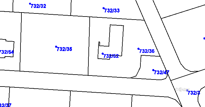 Parcela st. 732/52 v KÚ Lazec, Katastrální mapa