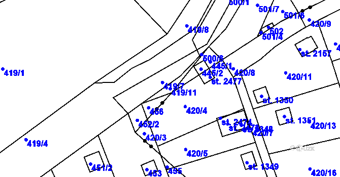 Parcela st. 419/11 v KÚ Lazec, Katastrální mapa