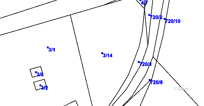 Parcela st. 3/14 v KÚ Lazec, Katastrální mapa