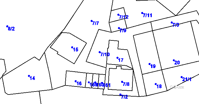 Parcela st. 7/10 v KÚ Kozlany, Katastrální mapa