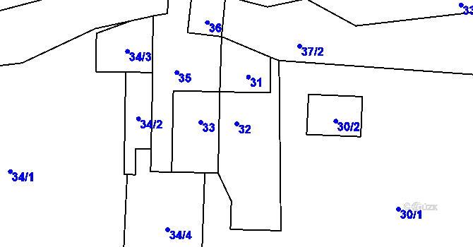 Parcela st. 32 v KÚ Kozlany, Katastrální mapa