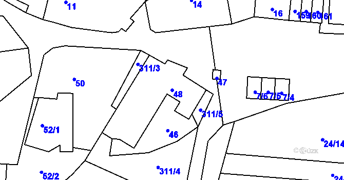 Parcela st. 48 v KÚ Kozlany, Katastrální mapa