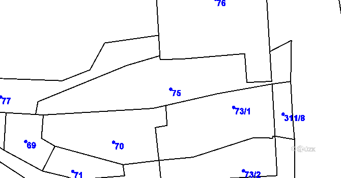 Parcela st. 75 v KÚ Kozlany, Katastrální mapa