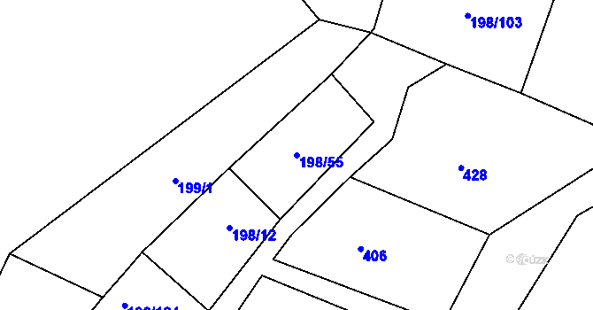 Parcela st. 198/55 v KÚ Kozlany, Katastrální mapa