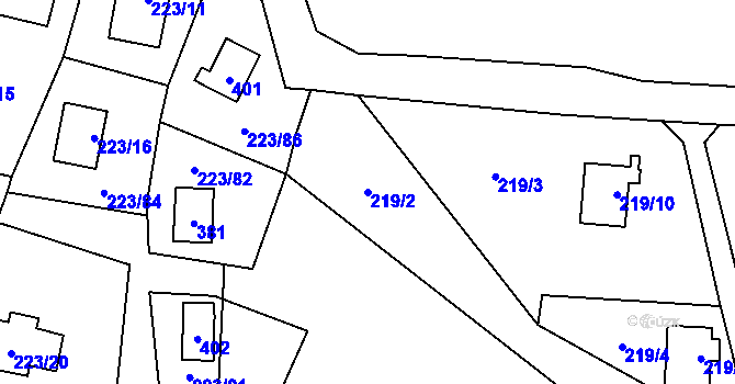 Parcela st. 219/2 v KÚ Kozlany, Katastrální mapa