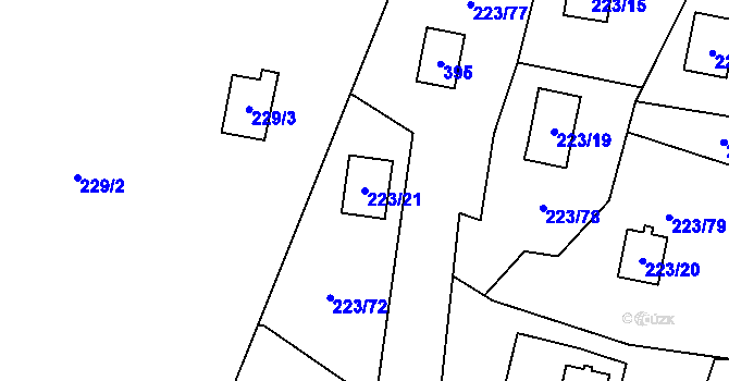 Parcela st. 223/21 v KÚ Kozlany, Katastrální mapa