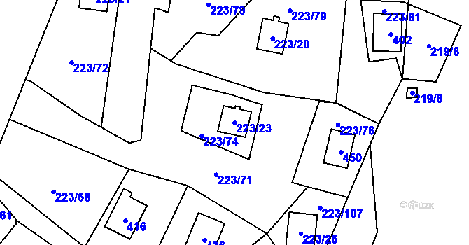 Parcela st. 223/23 v KÚ Kozlany, Katastrální mapa