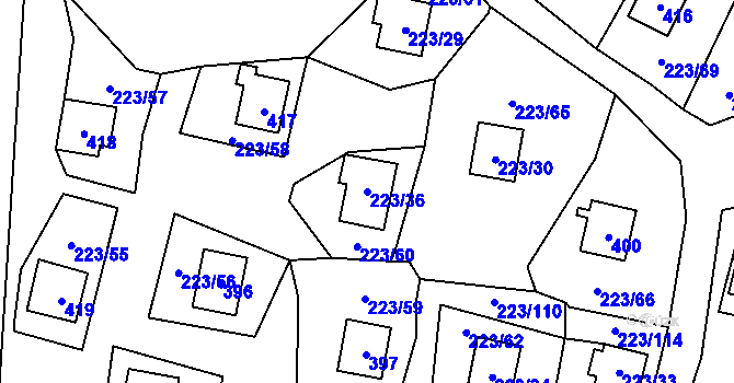 Parcela st. 223/36 v KÚ Kozlany, Katastrální mapa