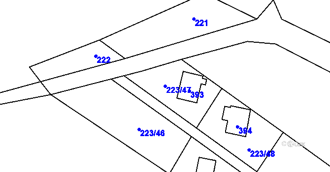 Parcela st. 223/47 v KÚ Kozlany, Katastrální mapa
