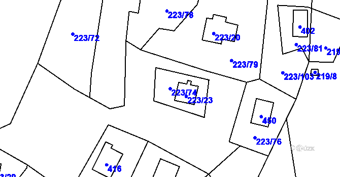 Parcela st. 223/74 v KÚ Kozlany, Katastrální mapa