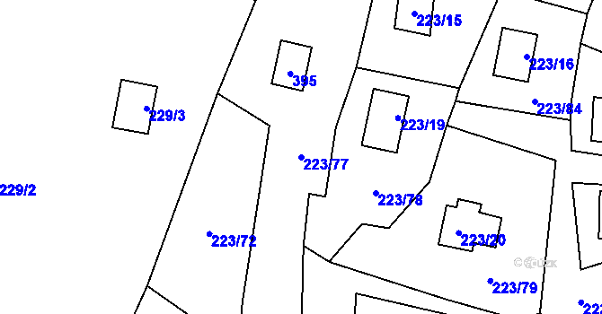 Parcela st. 223/77 v KÚ Kozlany, Katastrální mapa