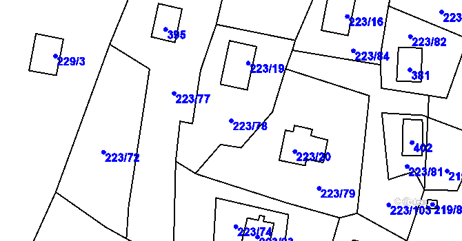 Parcela st. 223/78 v KÚ Kozlany, Katastrální mapa