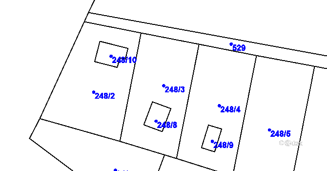 Parcela st. 248/3 v KÚ Kozlany, Katastrální mapa