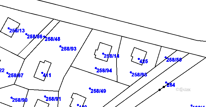 Parcela st. 258/14 v KÚ Kozlany, Katastrální mapa