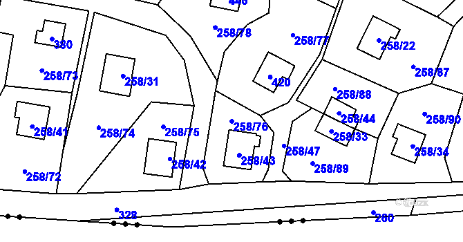 Parcela st. 258/76 v KÚ Kozlany, Katastrální mapa