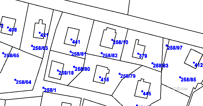 Parcela st. 258/82 v KÚ Kozlany, Katastrální mapa