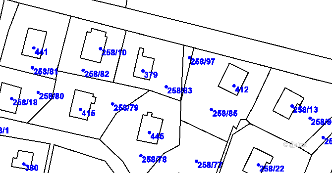 Parcela st. 258/83 v KÚ Kozlany, Katastrální mapa