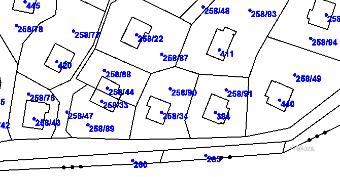 Parcela st. 258/90 v KÚ Kozlany, Katastrální mapa