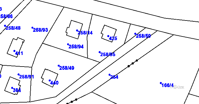Parcela st. 258/95 v KÚ Kozlany, Katastrální mapa