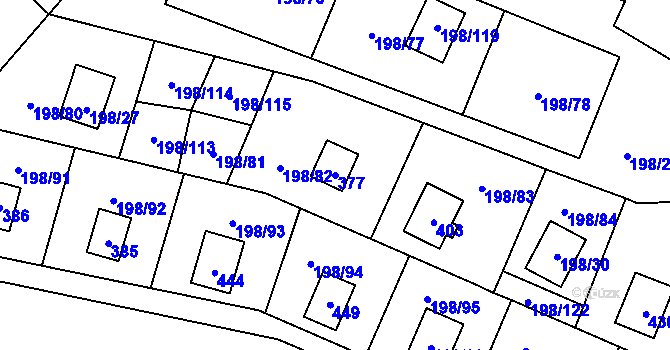 Parcela st. 377 v KÚ Kozlany, Katastrální mapa