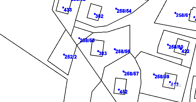 Parcela st. 383 v KÚ Kozlany, Katastrální mapa