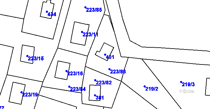 Parcela st. 401 v KÚ Kozlany, Katastrální mapa