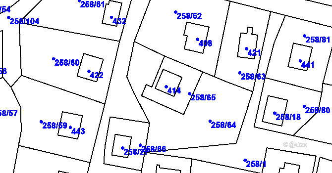 Parcela st. 414 v KÚ Kozlany, Katastrální mapa