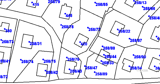 Parcela st. 420 v KÚ Kozlany, Katastrální mapa