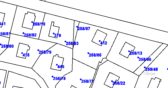 Parcela st. 258/100 v KÚ Kozlany, Katastrální mapa