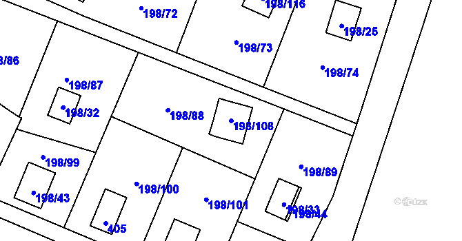 Parcela st. 198/108 v KÚ Kozlany, Katastrální mapa
