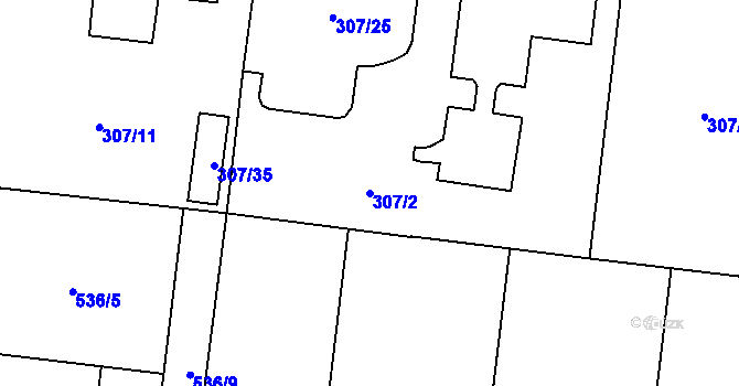 Parcela st. 307/2 v KÚ Kozlany, Katastrální mapa