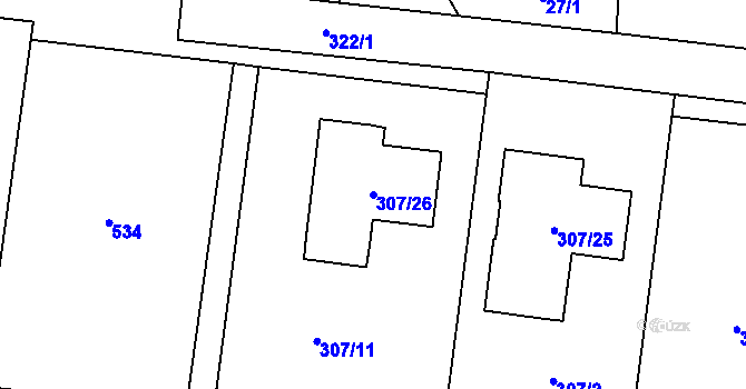 Parcela st. 307/26 v KÚ Kozlany, Katastrální mapa
